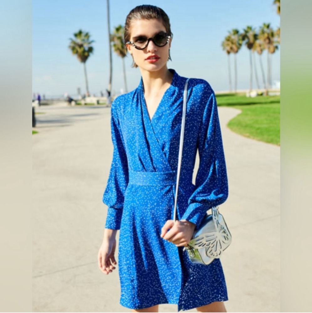 Equipment Fanetta Long Sleeve Wrap Polka Dot Silk Dress
